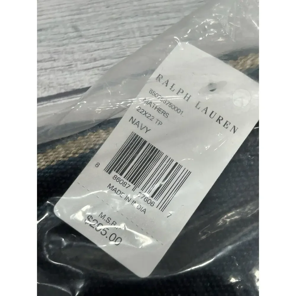 NEW Ralph Lauren Mathers Throw Pillow Navy 22x22 Cover Only, Linen, Zip Closure‎